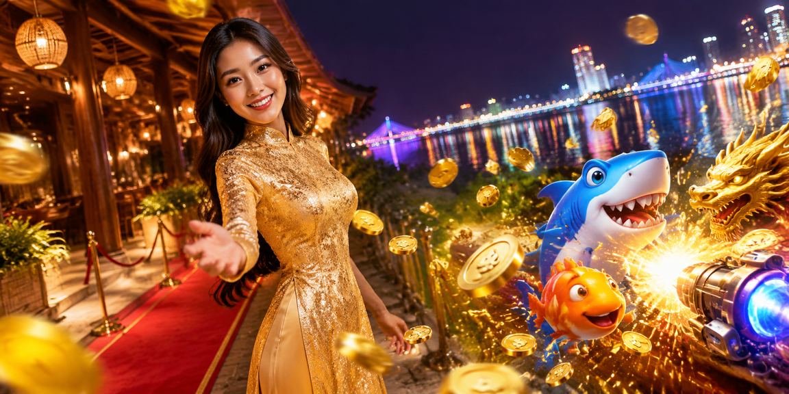 Game bắn cá tại Đà Nẵng với hình ảnh áo dài Việt Nam và khung cảnh biển đẹp